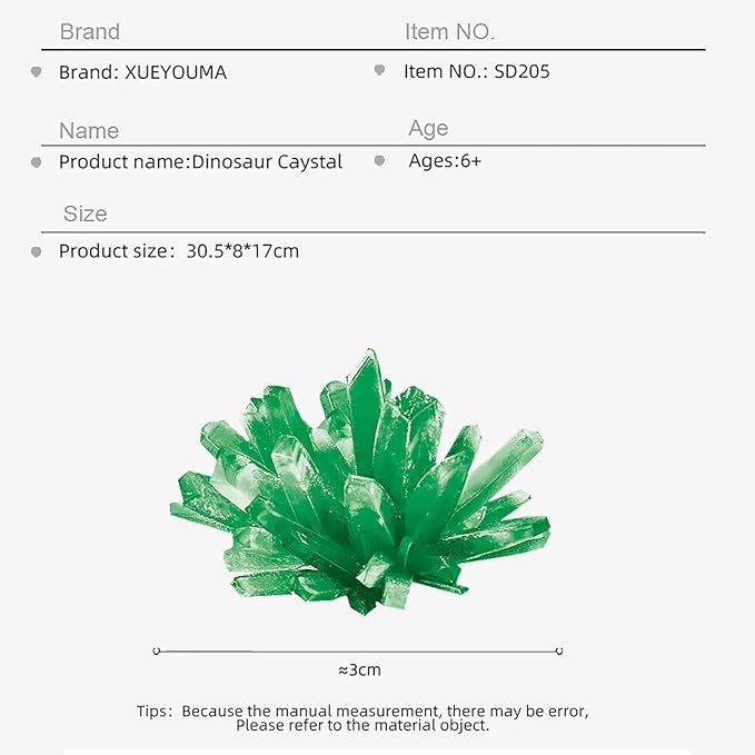 Crystal Growth Kit - 3 Vibrant Colorful Dinosaur growths - Science kit for Kids Ages 6-8, Great Gift Toys for Boys and Girls Ages 8-12, STEM Projects for Kids