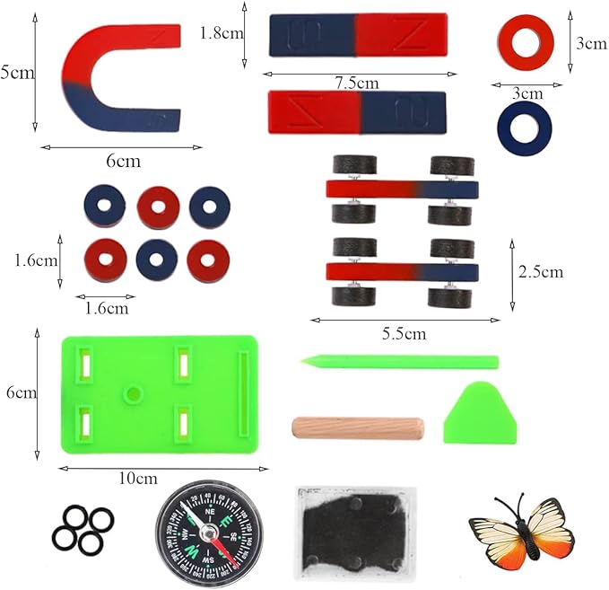 Labs Junior Science Magnetism Set for Experiment Education, Science Experiment Tool Physics Educational Toys for Kids Teen Including Bar/Horseshoe/Ring Magnets/Compass