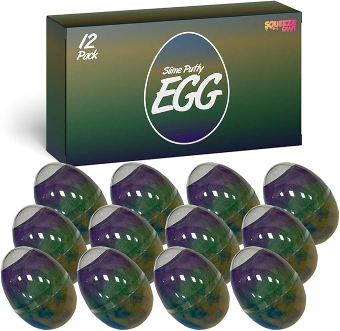 Squeeze Craft Slime Putty Easter Egg - Pack of 12 Colorful Galaxy Sludgy Gooey Fidget Kit for Sensory and Tactile Stimulation, Stress Relief, Prize, Party Favor, Educational Game