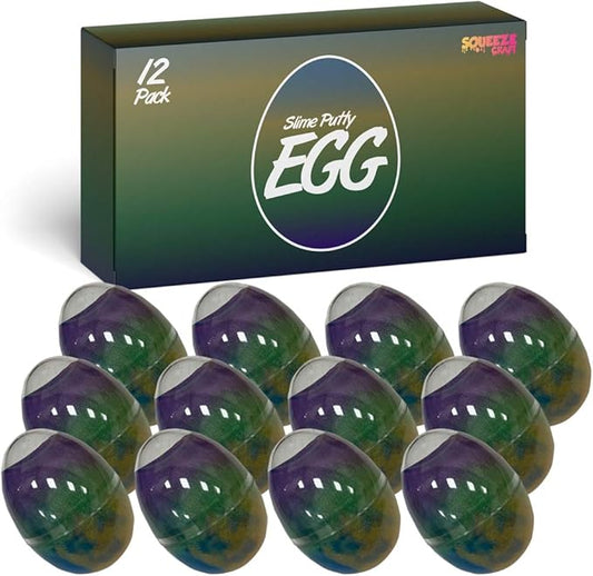 Squeeze Craft Slime Putty Easter Egg - Pack of 12 Colorful Galaxy Sludgy Gooey Fidget Kit for Sensory and Tactile Stimulation, Stress Relief, Prize, Party Favor, Educational Game