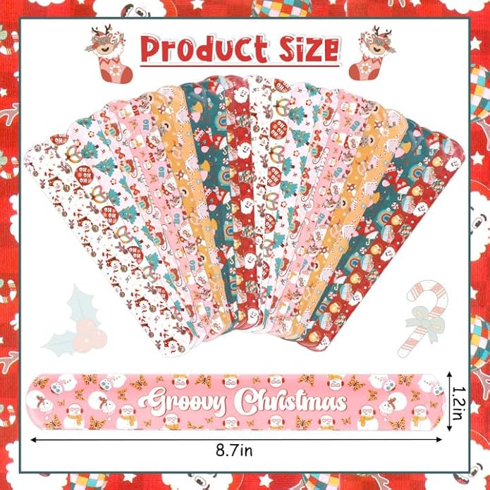 Serencatcher Christmas Slap Bracelets Christmas Party Favors Christmas Slap Wristbands for Xmas Birthday Party Stocking Goodie Bag Stuffers Gifts Toys