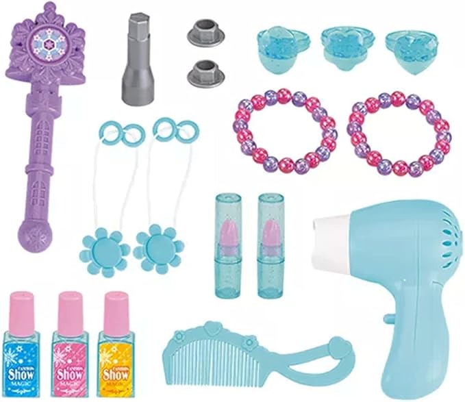 RBN Kids Snow Princess Vanity Beauty Dresser Table Play Set with Lights, Sounds, Chair, Fashion & Makeup Accessories for Kid and Pretend Play