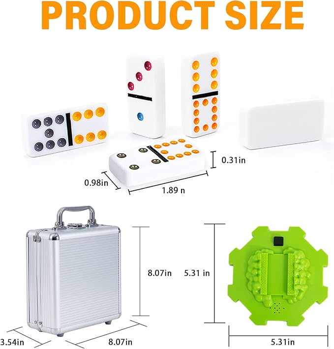 Yinlo Mexican Train Dominoes Set with Sound Effects, Mexican Train Dominoes Game for Travel, 91 Tiles Double12 Colored Dominoes Game Set with Aluminum Case