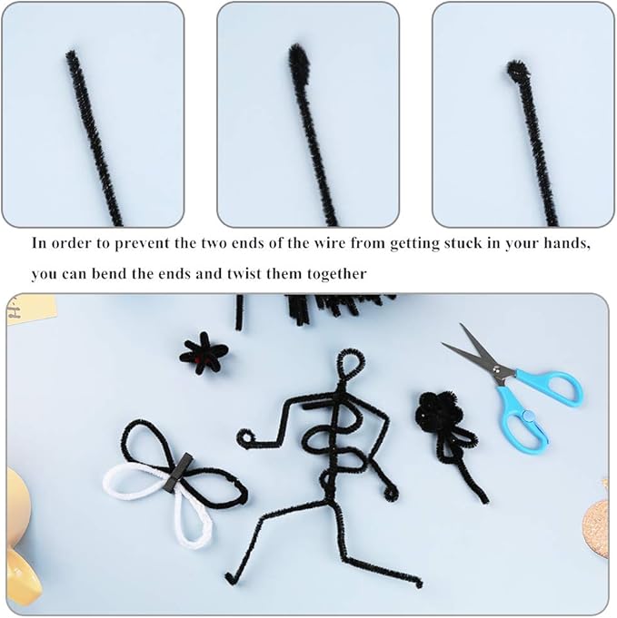 100Pcs Pipe Cleaners, Pipe Cleaners Craft, Chenille Stems Creative Craft Pipe Cleaners for Festivals Decorations, Crafting Pipe Cleaners, Craft Supplies for Home DIY Handcraft Arts/Black