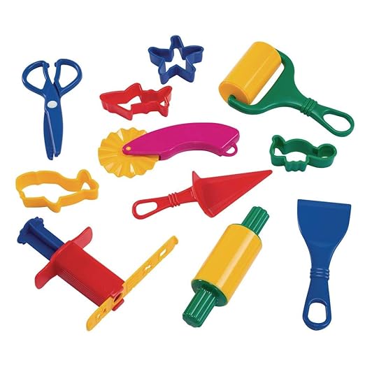 Colorations Plastic Clay & Dough Starter Playset in Storage Jar, 21 Pieces, Assorted, Class Pack, Party Pack includes Rollers, Spatulas, Cutters, Extruders, Arts & Crafts, for Kids