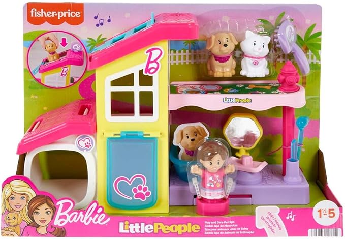 Fisher-Price Little People Barbie Toddler Toy Play and Care Pet Spa Playset with Music & Sounds for Pretend Play Kids Ages 18+ Months