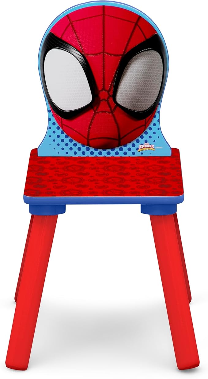 Delta Children - Marvel Spidey and His Amazing Friends 4-Piece Toddler Room-in-a-Box Set – Includes Sleep and Play Toddler Bed, Table, 1 Chair and Toy Box, Blue/Red
