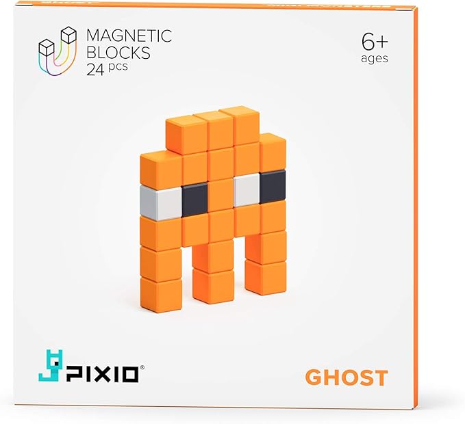 PIXIO Mini Monster Ghost Story Series 24 Magnetic Blocks Stress Relief Construction Toy, Building Blocks in 8-bit Pixel Art, Creativity for Kids, Fidget Toy