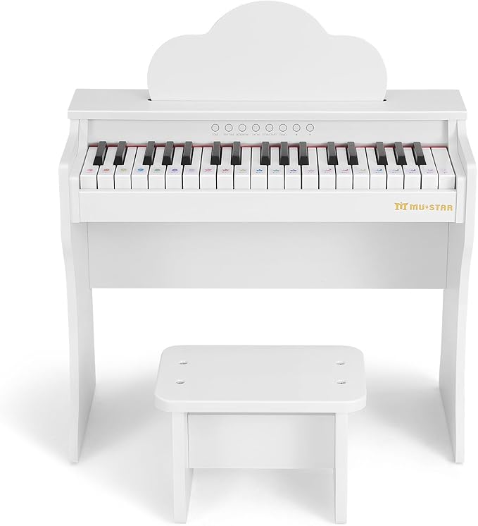 37 Keys Kids Keyboard Piano, Kids Piano Wooden Toy With Stool, DIY Stickers, Song Book, Cover, Education Musical Instruments for Girls&Boys Ages 3+