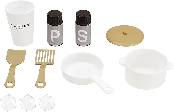 Teamson Kids Little Chef Morocco Play Kitchen with Chalkboard, Ice Dispenser, and 11pc. Accessory Set, White/Natural