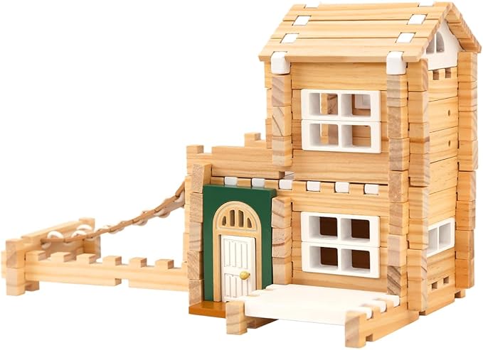 Jovi-mindly Dream House Building Blocks Set Wooden Blocks Toys (107 pcs) with Door and Windows, Educational Classic Wooden Blocks for Toddlers Ages 3+ Boys and Girls Aged,FSC Certified