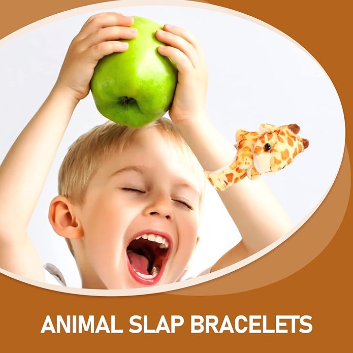 LOGOFUN 6Pcs Plush Animal Slap Bracelets Jungle Theme Slap Bands Birthday Party Favors for Kids