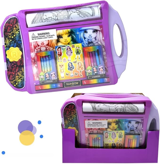 Innovative Designs Rainbow High Roller Art Desk - Rainbow High Art Case for Kids, Arts and Crafts Mess Free Coloring Activities for Kids, Roller Art Paper, Crayons, Markers and Stickers - 20+ Pieces