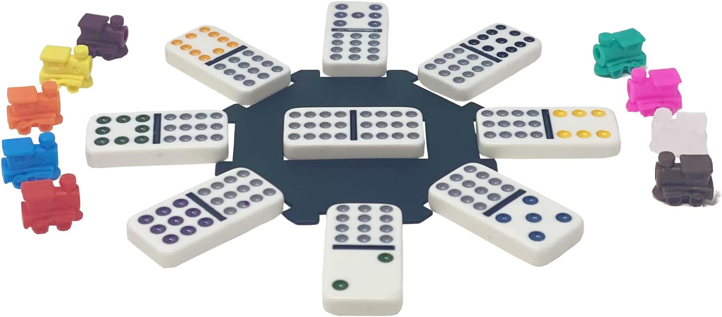 Regal Games - Double 12 Mexican Train Dominoes - Colored Dots Set - Fun Family-Friendly Dominoes Game - Includes 91 Tiles, Collector's Case & Plastic Hub w 9 Plastic Trains - Ideal for 2-8 Players
