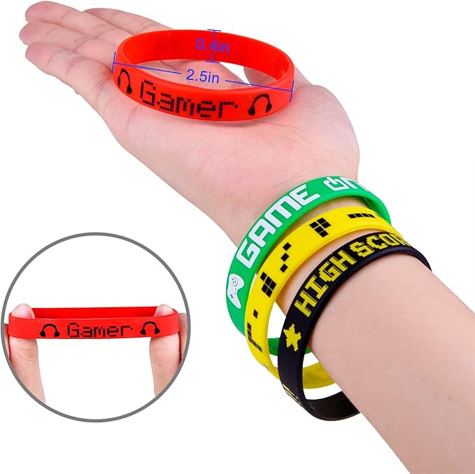 TUPARKA 60 Pieces Video Game Bracelets Rubber Wristbands Colored Silicone Wristbands Supplies for Game Party Birthday Party Party Favors, 6 Styles