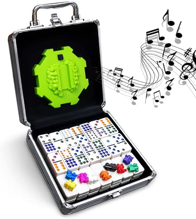 Yinlo Mexican Train Dominoes Set with Sound Effects, Mexican Train Dominoes Game for Travel, 91 Tiles Double12 Colored Dominoes Game Set with Aluminum Case