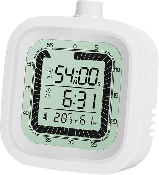 Visual Timer with Alarm Clock Countdown Count-up 1-60 Minutes Kitchen Timer Student Timer Bath Room Timer Clock Sports Timer time Manager with Digital Thermometer Hygrometer (White)