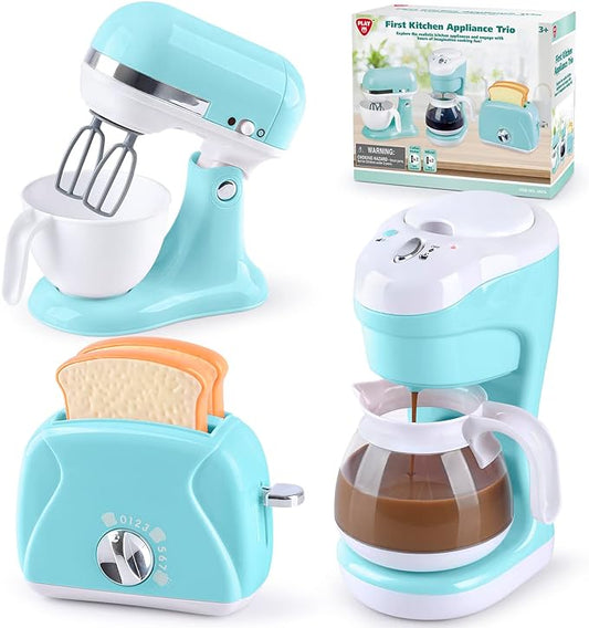 Kitchen Appliances Toys, Kids Play Kitchen Accessories Set, Pretend Kitchen Toys for Kids Ages 4-8, Coffee Maker, Mixer, Toaster with Realistic Lights & Sounds, Gift for Girls Ages 3+