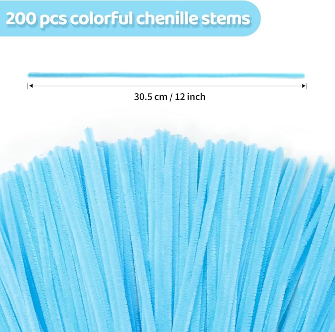 Eppingwin 200pcs Pipe Cleaners, Light Blue Pipe Cleaners Craft Supplies,Chenille Stems for DIY Arts Crafts Project(Light Blue)