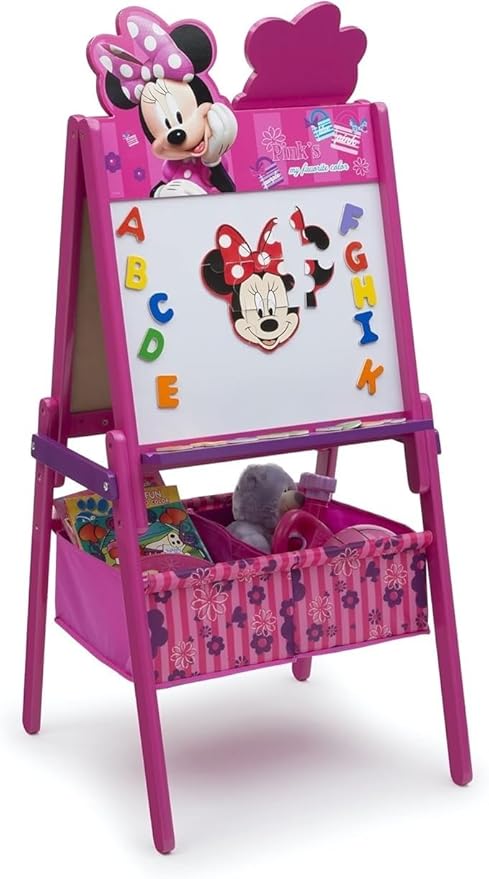 Delta Children Wooden Double-Sided Kids Easel with Storage -Ideal for Arts & Crafts, Homeschooling and More, Disney Minnie Mouse - Greenguard Gold Certified, Drawing