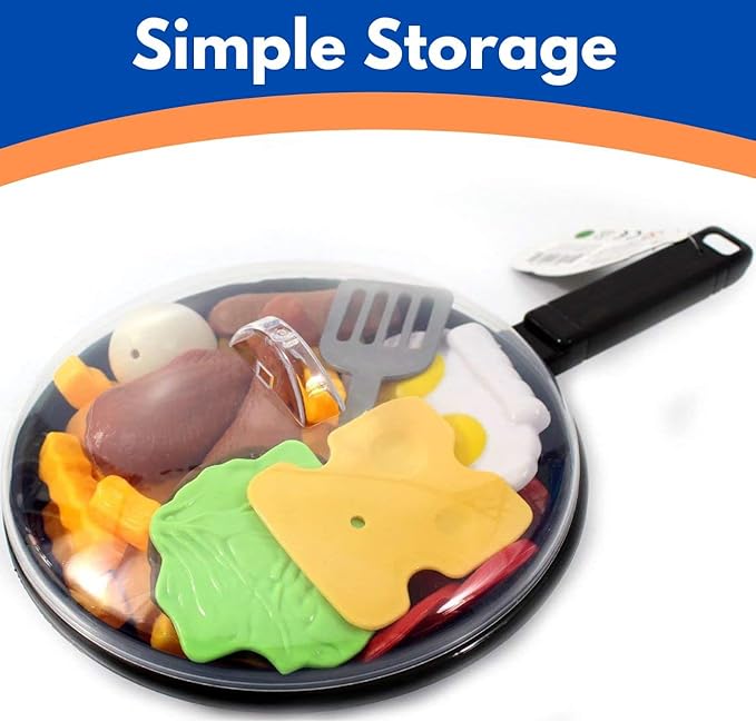 25 PCS Play Food Kids Toy Set with Frying Pan Skillet and Spatula - Kitchen Cooking Pretend Play Toy Grill Set for Toddlers Kids