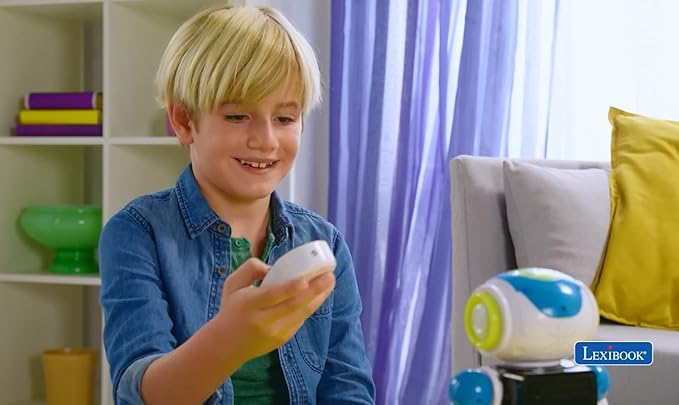 Lexibook - Powerman Jr. Smart Interactive Toy That Reads in The Mind Toy for Kids Dancing Plays Music Animal Quiz STEM Programmable Remote Control Boy Robot Junior Green/Blue - ROB20EN