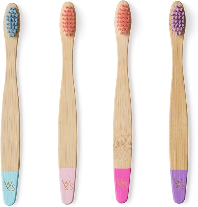 Wild & Stone Organic Children's Bamboo Toothbrush | 4 Pack Candy Colour | Soft Fibre Bristles | 100% Biodegradable Handle | BPA Free | Vegan Eco Friendly Kids Toothbrushes