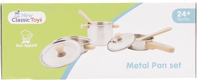 New Classic Toys Metal Pan Set - Pretend Play Toy for Kids Cooking Simulation Educational Toys and Color Perception Toy for Preschool Age Toddlers Boys Girls