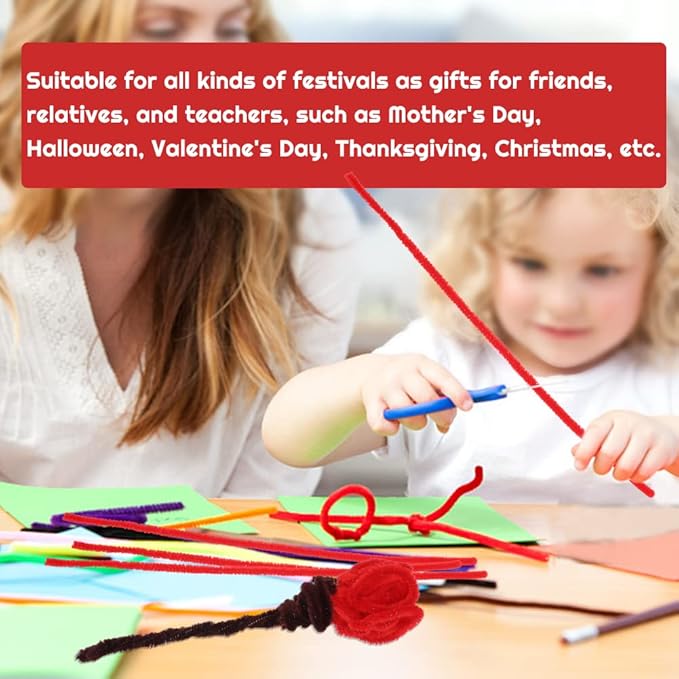 60 Red Pipe Cleaners, Chenille Stem Craft Supplies for Home Decoration & Arts Projects