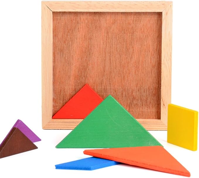 3 otters Wooden Tangrams Puzzles, 4 Pack Educational Tangrams Shapes Puzzle Toys for Kids Christmas Stocking Stuffers, STEM Montessori Wood Toy, Brain Logic Blocks