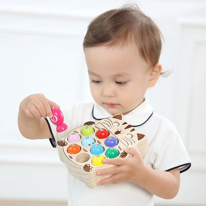 JAUNTY Toddler Montessori Toy Wooden Fishing Game for Kids 1 2 3 Year Old, Preschool Educational Hand Eye Coordination Skill Activity Learning Toy for Toddlers 1-3, for Baby Girls Boys