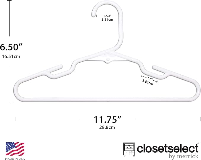 30 Pk Kids Children Hangers Plastic Made in USA, for Children, Infant, Toddler, Baby Clothes, White, 30 Pack Non-Slip