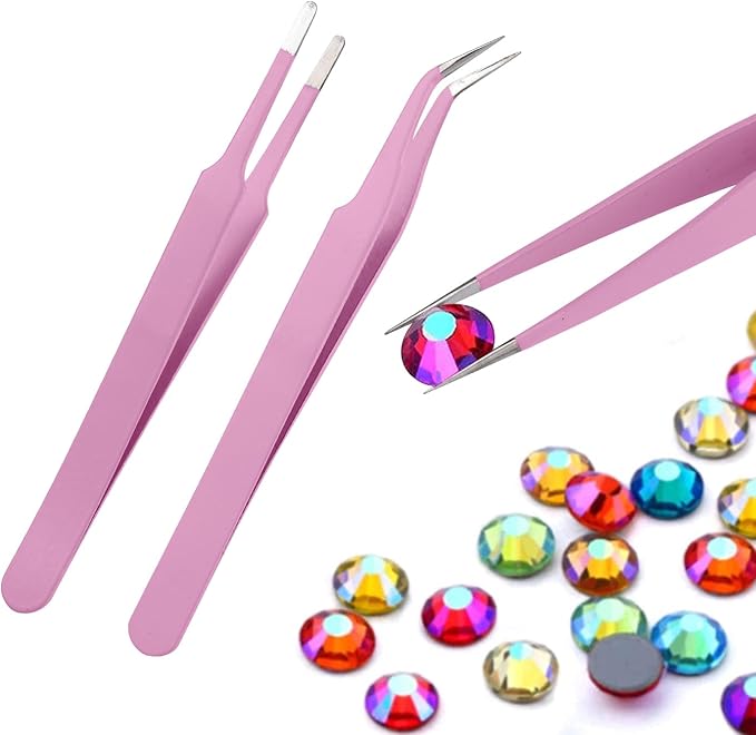 11 Pcs Silicone Resin Mold Tools Set Stirring Needle Spoon Tool Tweezers Precision Kit, Anti-Static Electronics Tweezers Set for Resin Art Crafts,Jewelry Making,DIY Epoxy Casting Molds-Rose Red & Pink
