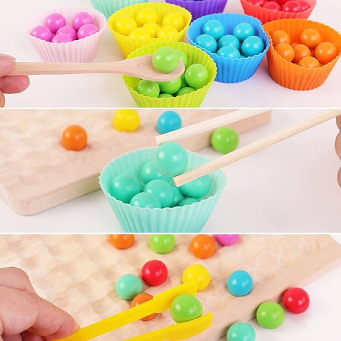 LOVEALOTTER Wooden Board Bead Game, Montessori Board Beads Game, Early Educational Preschool Toy, Color Sorting Toys for Toddlers, Fine Motor Training for Children, Great Gift for Kids, for Seniors