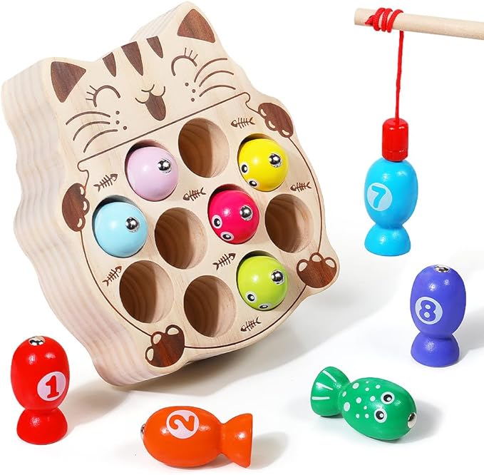 JAUNTY Toddler Montessori Toy Wooden Fishing Game for Kids 1 2 3 Year Old, Preschool Educational Hand Eye Coordination Skill Activity Learning Toy for Toddlers 1-3, for Baby Girls Boys