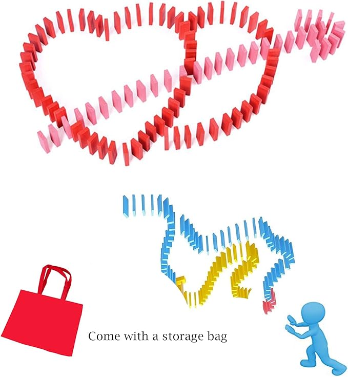 Wondertoys 600 PCS Dominoes Set for Kids Wooden Building Blocks 6 Colors Bulk Dominoes Racing Tile Games Educational Toy for Kids Birthday Party with 11 Add-on Blocks and 1 Storage Bag