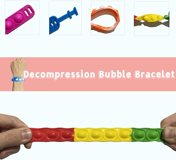 50pcs Rainbow Pop Bracelet Bubble Fidget Toys Pack Adjustable Silicone Bracelet Pop Toy, Pop Squeeze Toys Stress Relief Hand Finger Pop Toys Party Favor Student Gift for Kids Adults