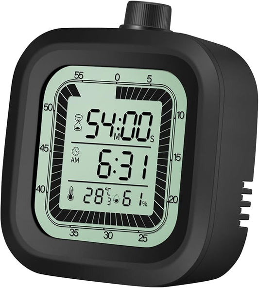 Visual Timer with Alarm Clock Kids Timer Countdown Count-up 1-60 Minutes Kitchen Timer Student Timer Bathroom Timer Clock Sports Timer time Manager with Digital Thermometer Hygrometer (Black)