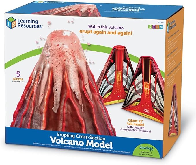Learning Resources Erupting Volcano Model, Fun Science Learning, Homeschool, Cross-Section Model with Foaming Lava, Ages 6+