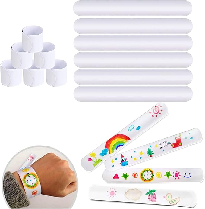 White Slap Bracelets, DIY Slap Bracelets for Kids Blank Slap Bracelets Bulk Craft Painting Vinyl Wristband for Party Favors