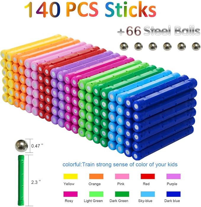 Veatree 206 Pieces Magnetic Building Sticks Blocks Toys, Magnet Educational Toys STEM Toys for Kids and Adult, 3D Non-Toxic Building Toy with Storage Bag
