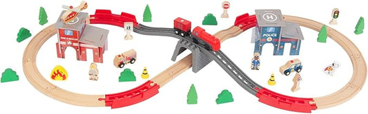 Wooden Train Sets for Toddlers, Train Toy Magnetic Sets Fits Brio, Thomas, Melissa and Doug, Kids for Boys Girls 3 4 5 Years Old (60 pcs Train Set)