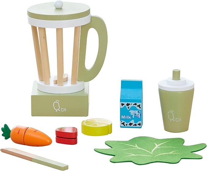 Teamson Kids Little Chef Frankfurt 13-pc. Wooden Play Kitchen Blender Accessory Set with Pretend Ingredients, Natural/Green