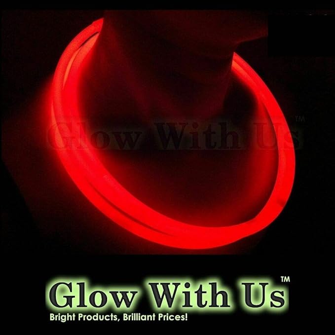 Glow Sticks Bulk Wholesale Necklaces, 1200 22” Red Glow Stick Necklaces, Bright Color, Glow 8-12 Hrs, Connector Pre-Attached, Sturdy Packaging, GlowWithUs Brand