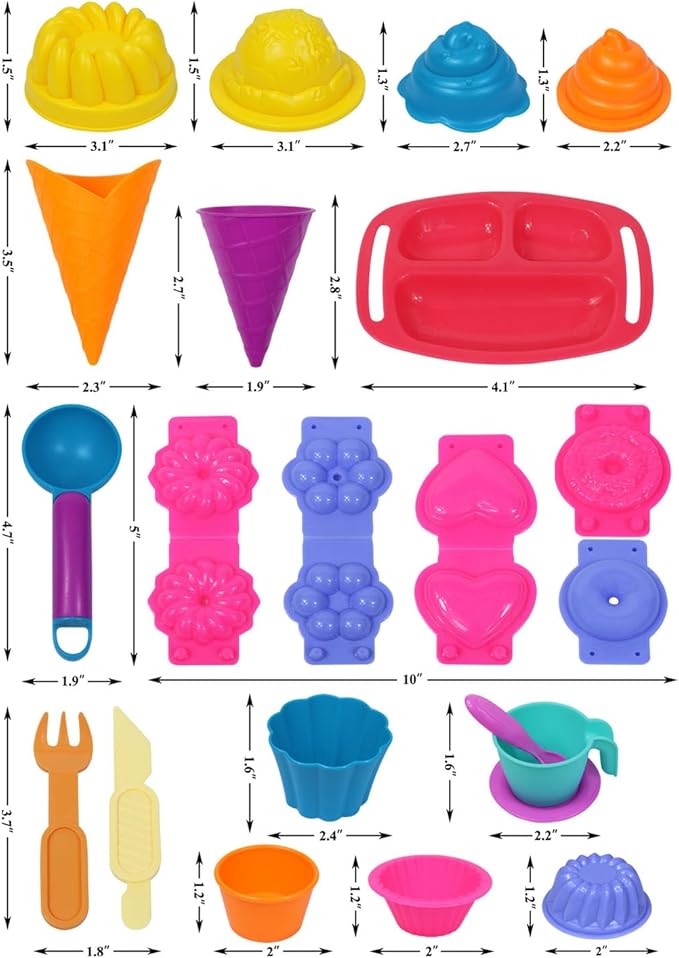 FYZ Brothers Play Sand Kit, Ice Cream Sand Toys, 3lbs Color Sand, 25Pcs Sandbox Sand Kit Beach Toys for Girls Boys - Kitchen Molds Tools Toys