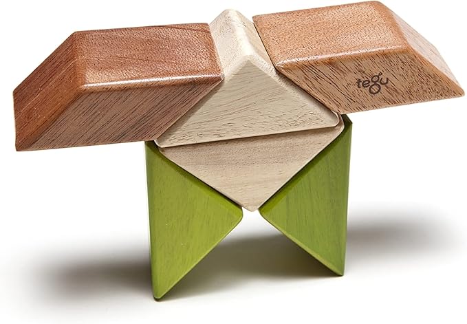 6 Piece Tegu Pocket Pouch Prism Magnetic Wooden Block Set, Jungle