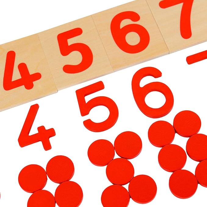Montessori Cards & Counters with Cut-Out Numeral Math Games & Teaching Numbers Counting Toys
