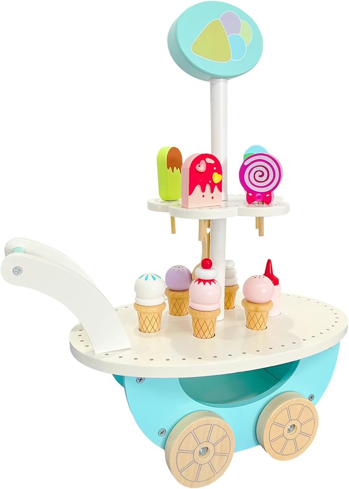 Wooden Ice Cream Truck Toy Playset with Ice Cream Toys,Ice Cream Cart Toys for Toddlers and Kids 3-7,Learning Toys for Boys & Girls, Daycare/Preschool Educational Toys,Pretend Play Toys