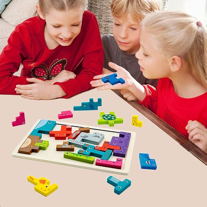 Wooden Blocks Puzzle Russian Blocks for Kids Age 3 4 5 Years Old, Children's Puzzle Game Board Learning Education Montessori Toddler Puzzle Wooden Toys for Kids Birthday Party Gift (Ocean)