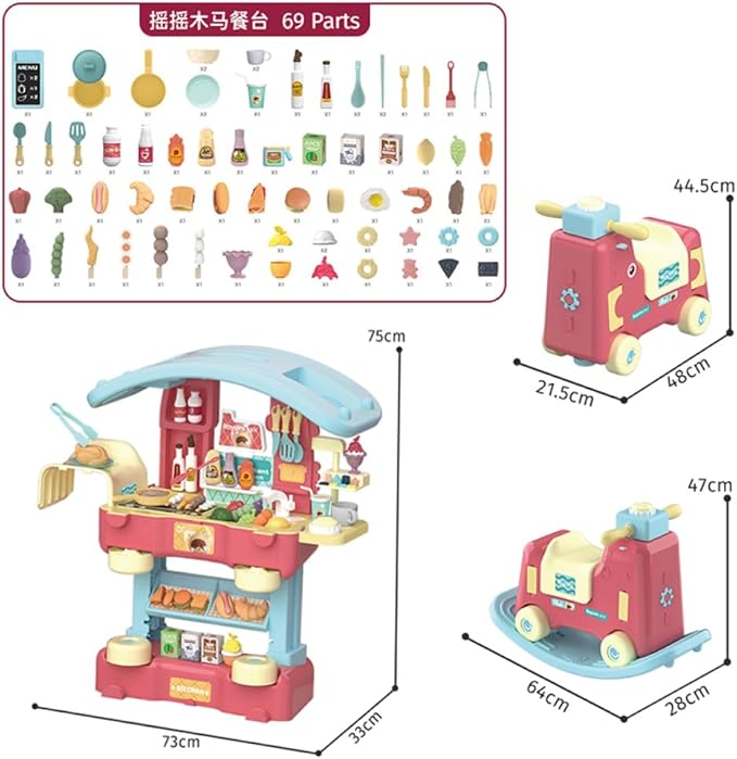 Kitchen Playset, 3 in 1 Kitchen Pretend Play, 68 PCS Realistic Cooking Accessories, Sounds, Lightnd, Running Water,Ideal Gift for Boys and Girls